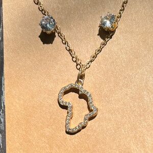 Necklace with crystal trim Africa continent charm and clear crystal earrings